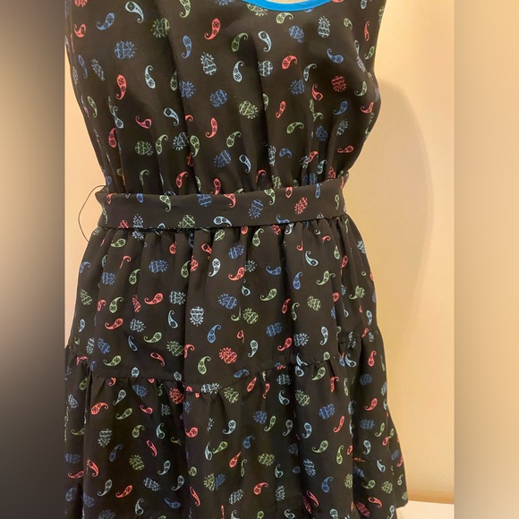 Stylish Black Dress with Blue paisley Accents belted dress size SP SUMMER DRESS - Picture 5 of 6